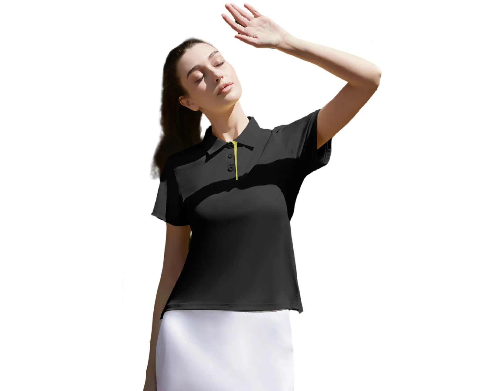 T-acre Black Performance Polo Side View