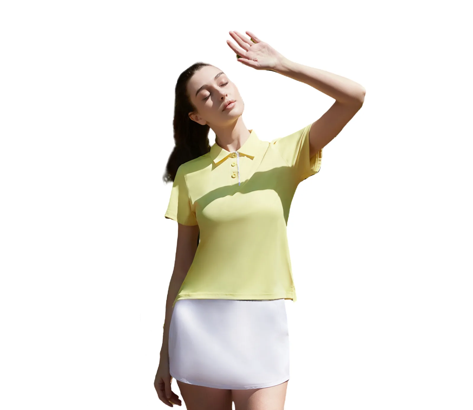 T-acre Yellow Performance Polo Side View