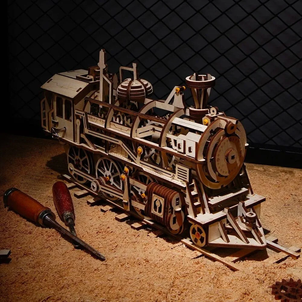 Clockwork Wooden Locomotive Model Kit