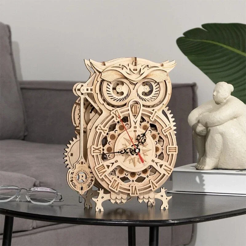3D Wooden Owl Clock Puzzle - Interactive Building Kit for Creative Minds