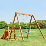 Solid Wood Outdoor Playset: Swing, Slide & Climbing Adventure for Kids