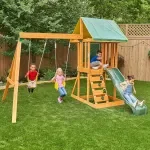 Kid-Friendly Outdoor Wooden Swing Set & Playground Equipment