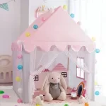 Kids Princess Castle Playhouse Tent with Colored Lights & Play Mat
