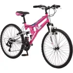 Kids' 24-Inch Pink Mountain Bike - Dual Suspension & 21-Speed Shimano Drivetrain