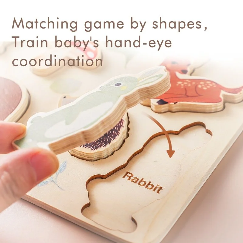 Baby Wooden 3D Cartoon Animal Puzzles