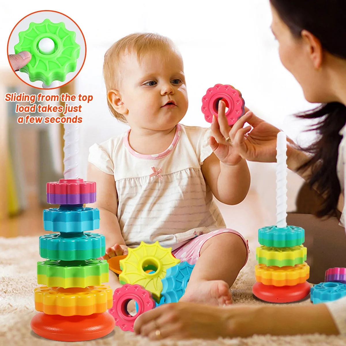Montessori Rainbow Tower Baby Stacking Puzzle Toy