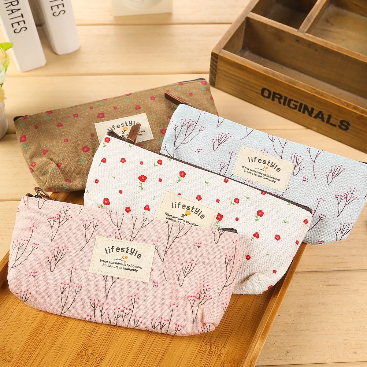 Floral Flower Canvas Zipper Pencil Case