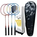 Complete Badminton Set - 4 Rackets, 2 Shuttlecocks, Net & Poles for Beach and Backyard