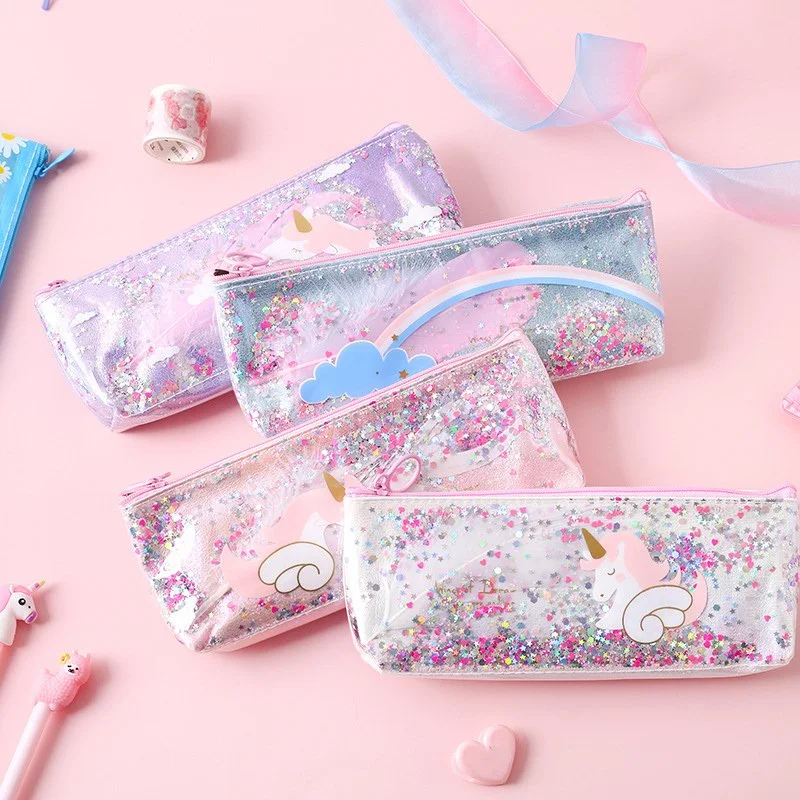 Kawaii Unicorn Sequin Pencil Case – Large PVC Pencil Bag