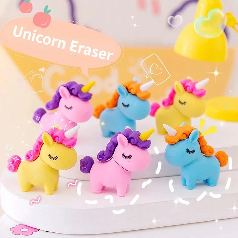 Cute Cartoon Unicorn Eraser Set - Kawaii 3D Pencil Accessories