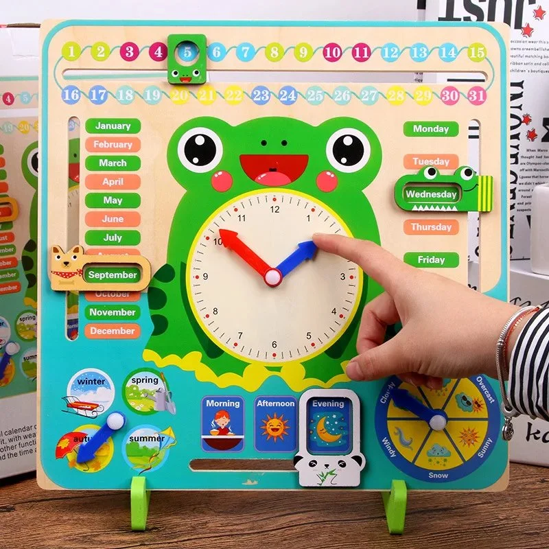 Montessori Wooden Learning Clock & Weather Calendar for Kids