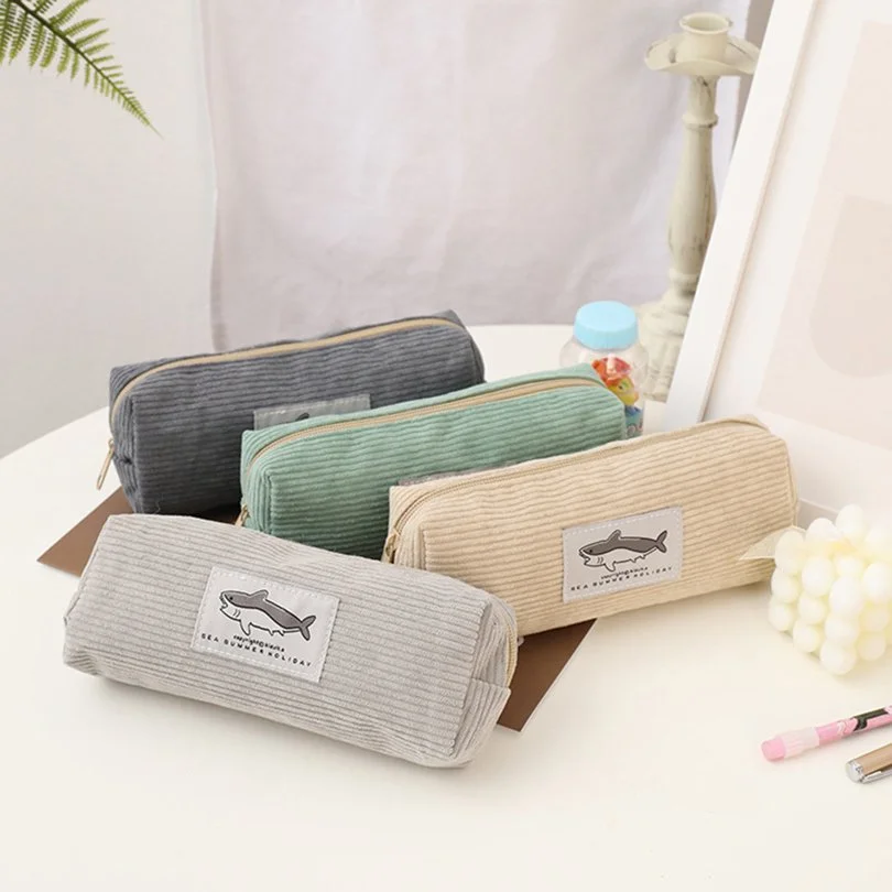 Corduroy Shark Pencil Case