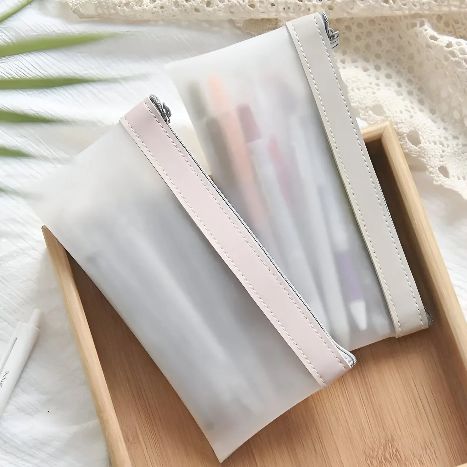 Simple Transparent Leather Pencil Case