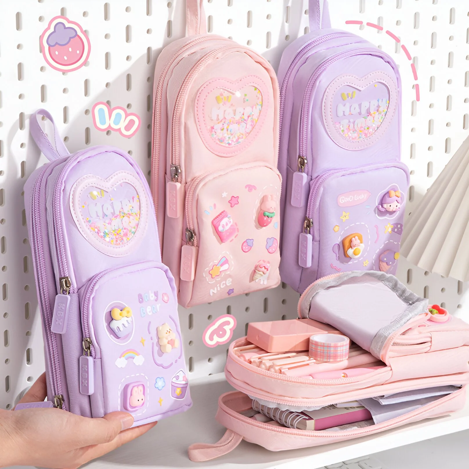 Large Capacity 3-Layer Canvas Pencil Case – Cute & Portable School Pouch