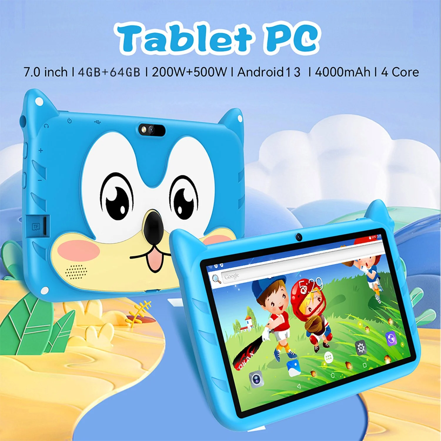 7-Inch 5G WiFi Kids Tablet with Android 13, 4GB RAM, and Dual Cameras