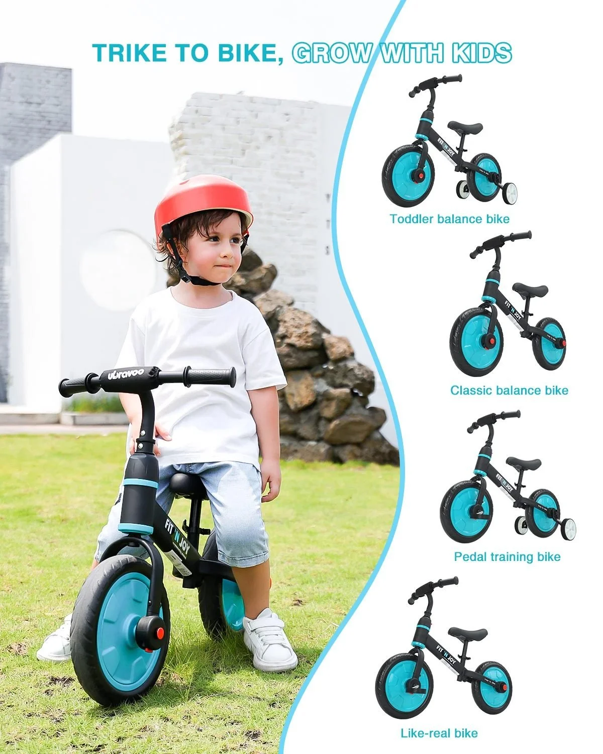 4-in-1 Toddler Training Bicycle with Pedals & Training Wheels for Boys & Girls