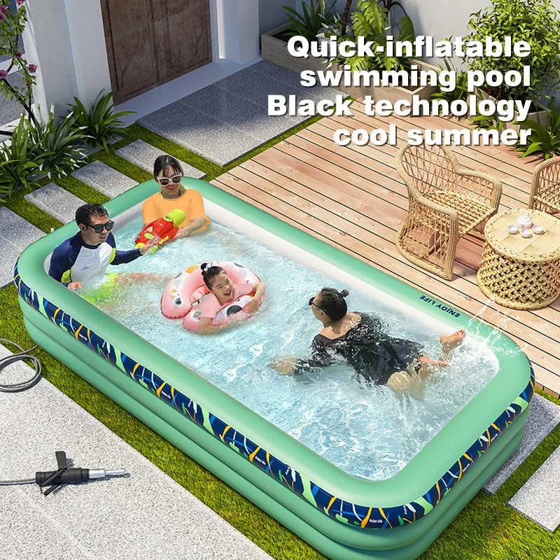 3M Inflatable Family Pool for Outdoor Fun – Rectangular PVC Swimming Pool for Kids & Adults