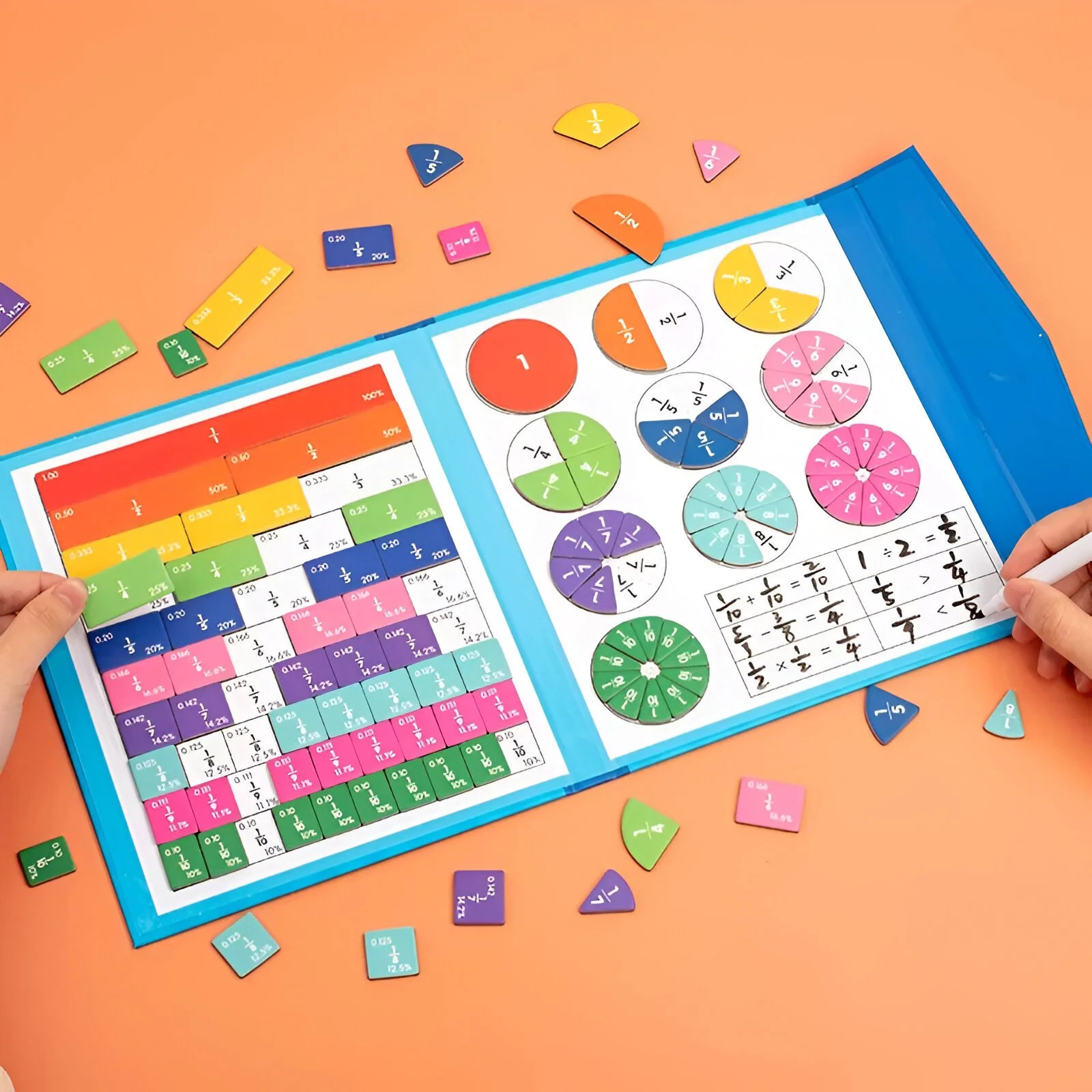 Magnetic Wooden Fraction Book – Montessori Math Toy for Kids