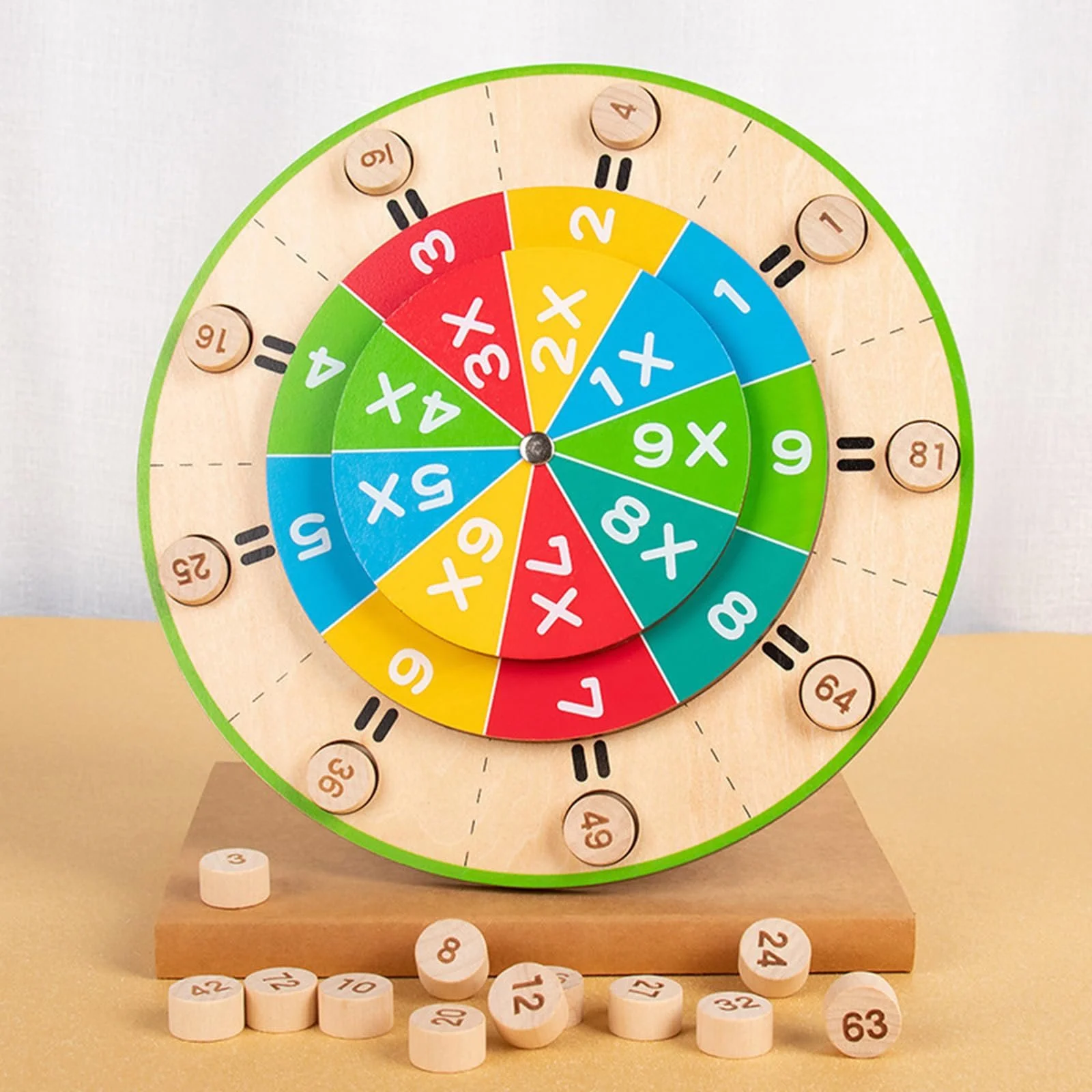 Wooden 99 Multiplication Turntable Toy with Counting Blocks