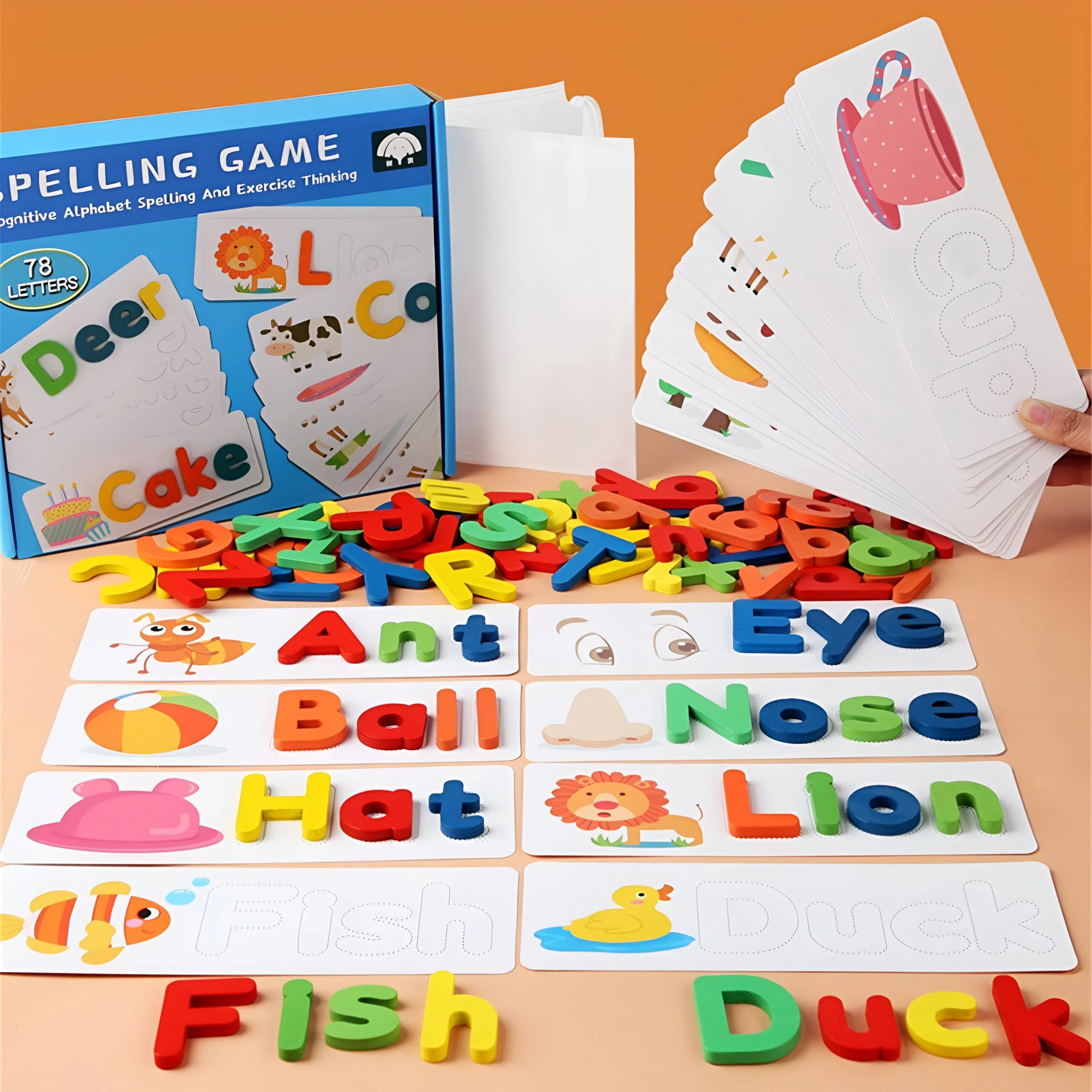Montessori Wooden Alphabet Puzzle Set with 28 Word Cards