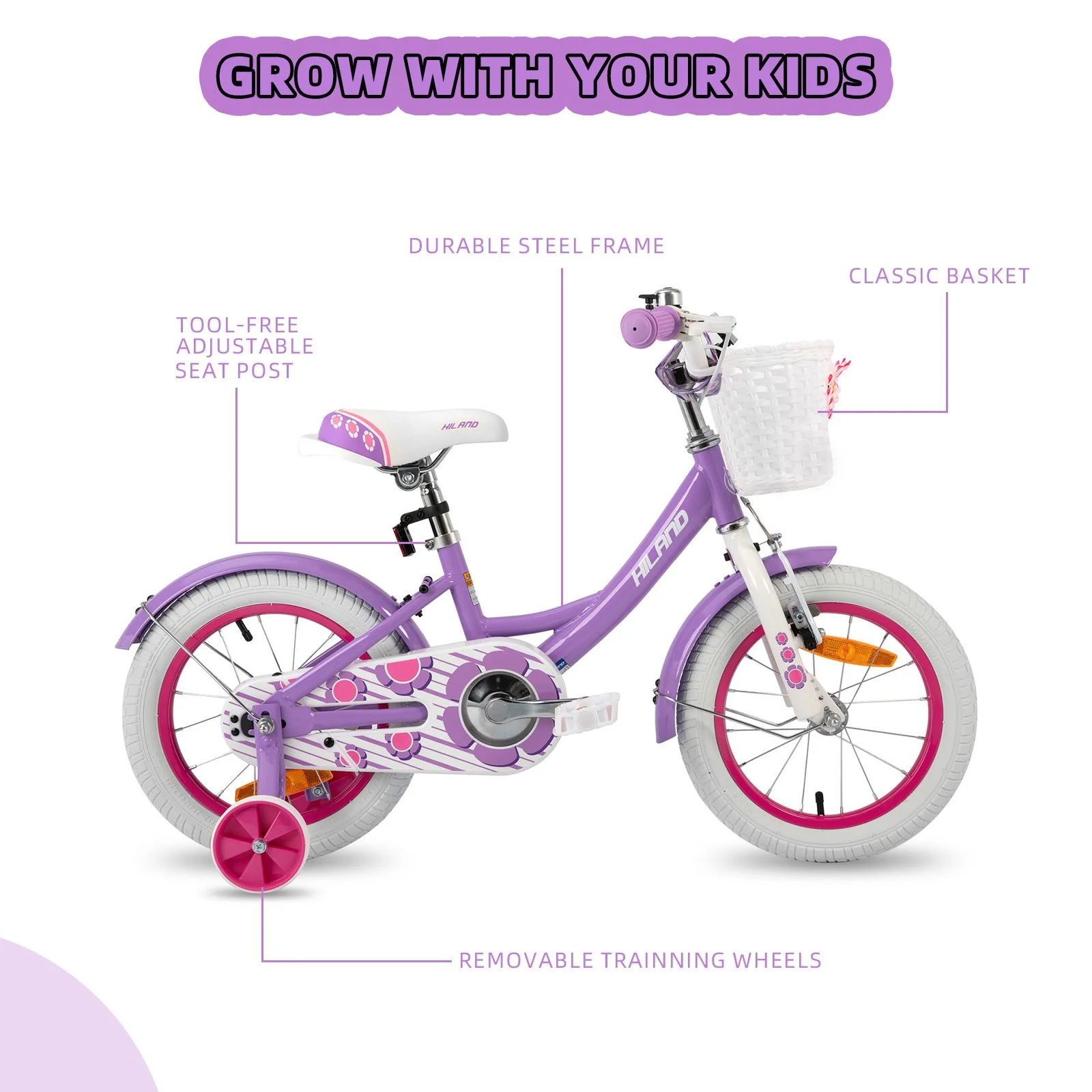12/14/16 Inch Girls Bike with Basket & Stabilisers