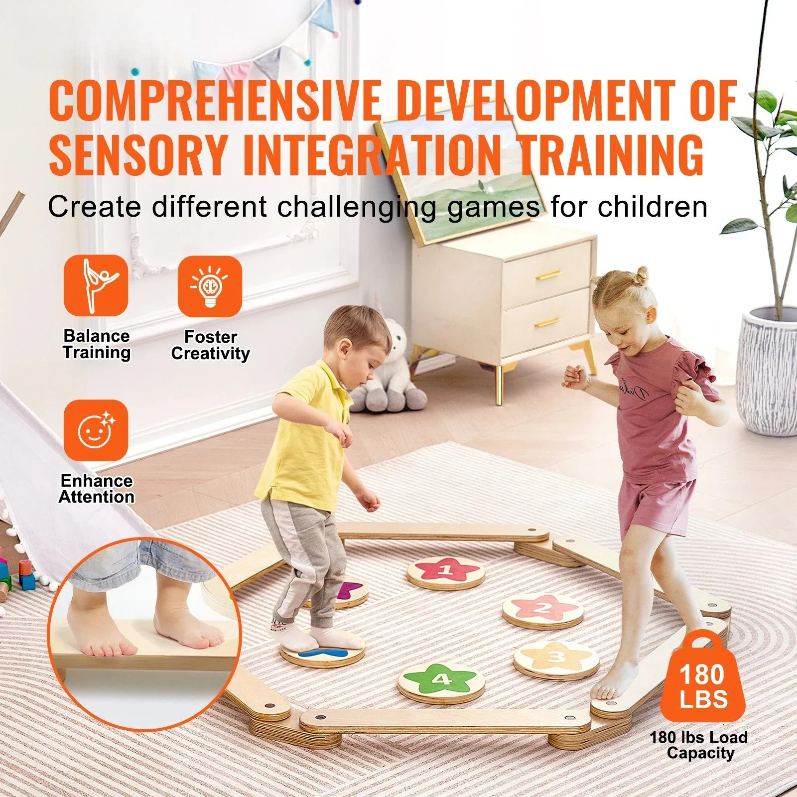 6PCS Kids Wooden Balance Beam & Stepping Stones