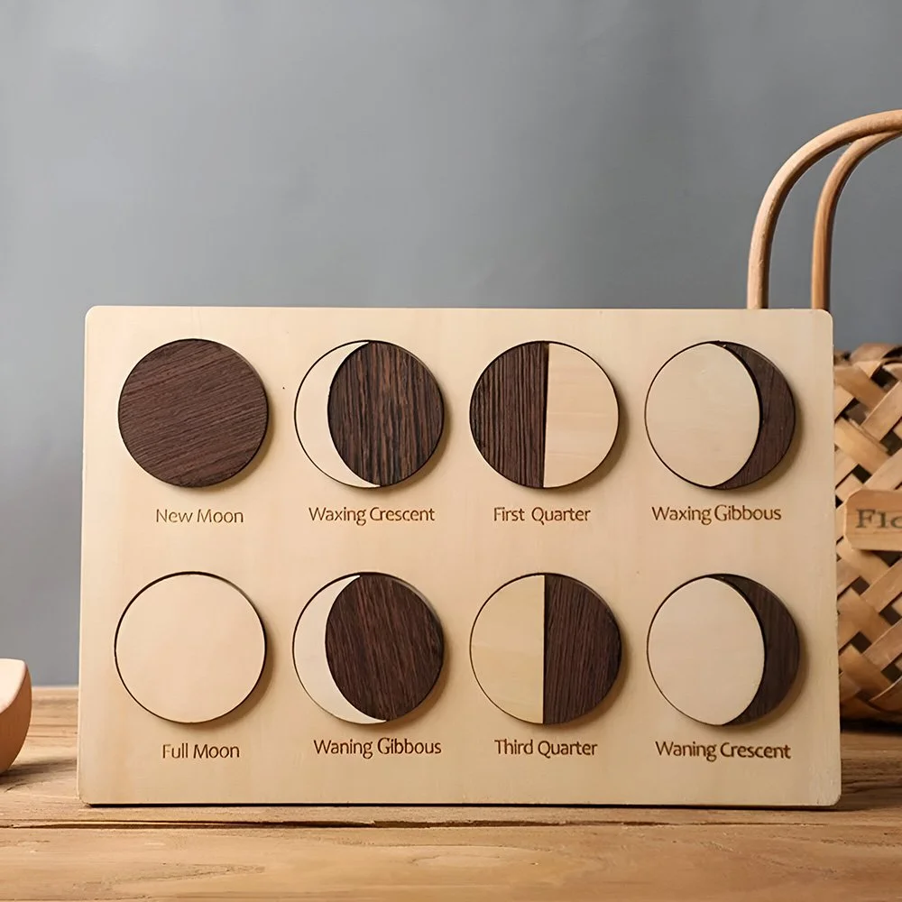 Montessori Wooden Moon Puzzle Toy for Toddlers – Early Learning Board Game