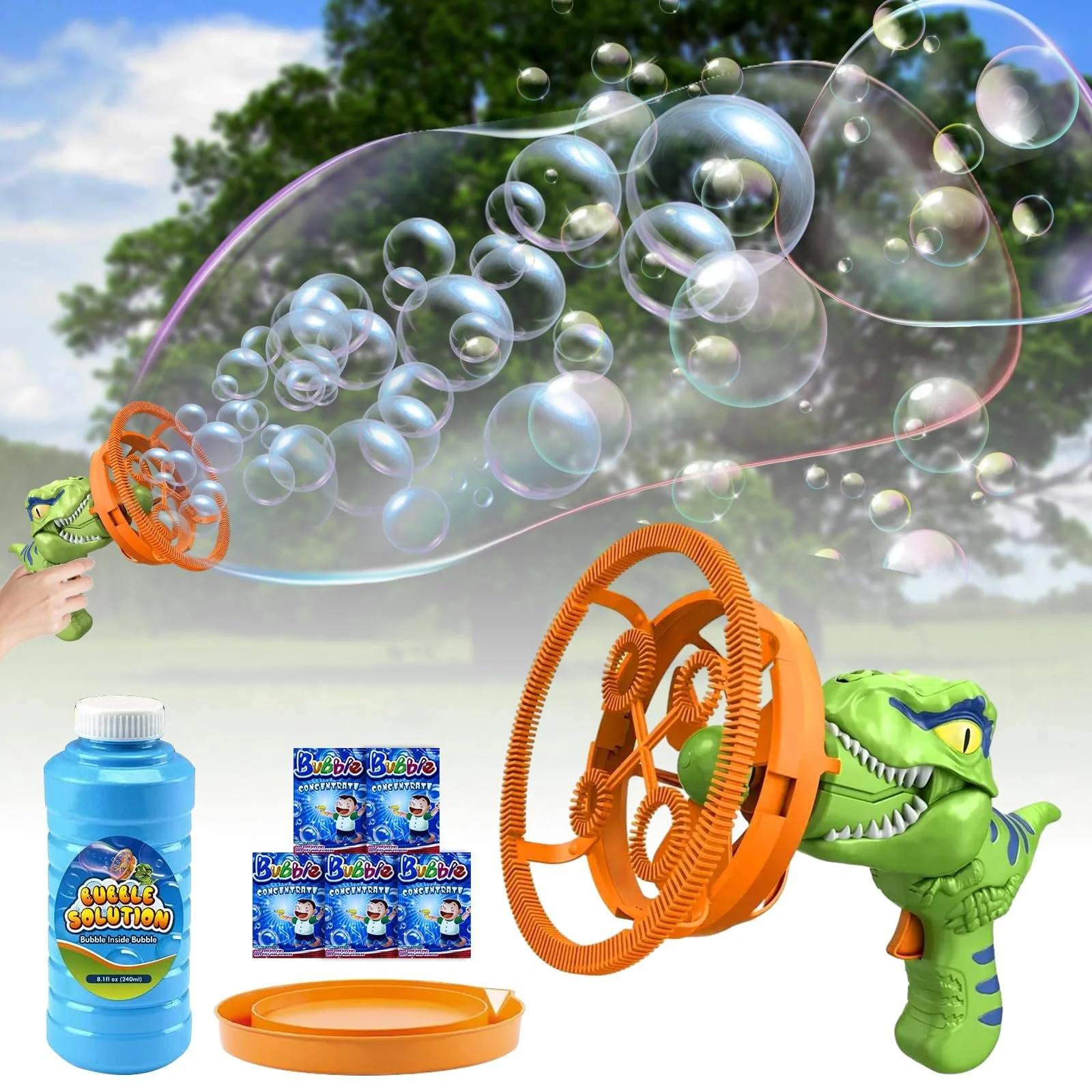 Electric Dinosaur Bubble Fan Toy for Kids