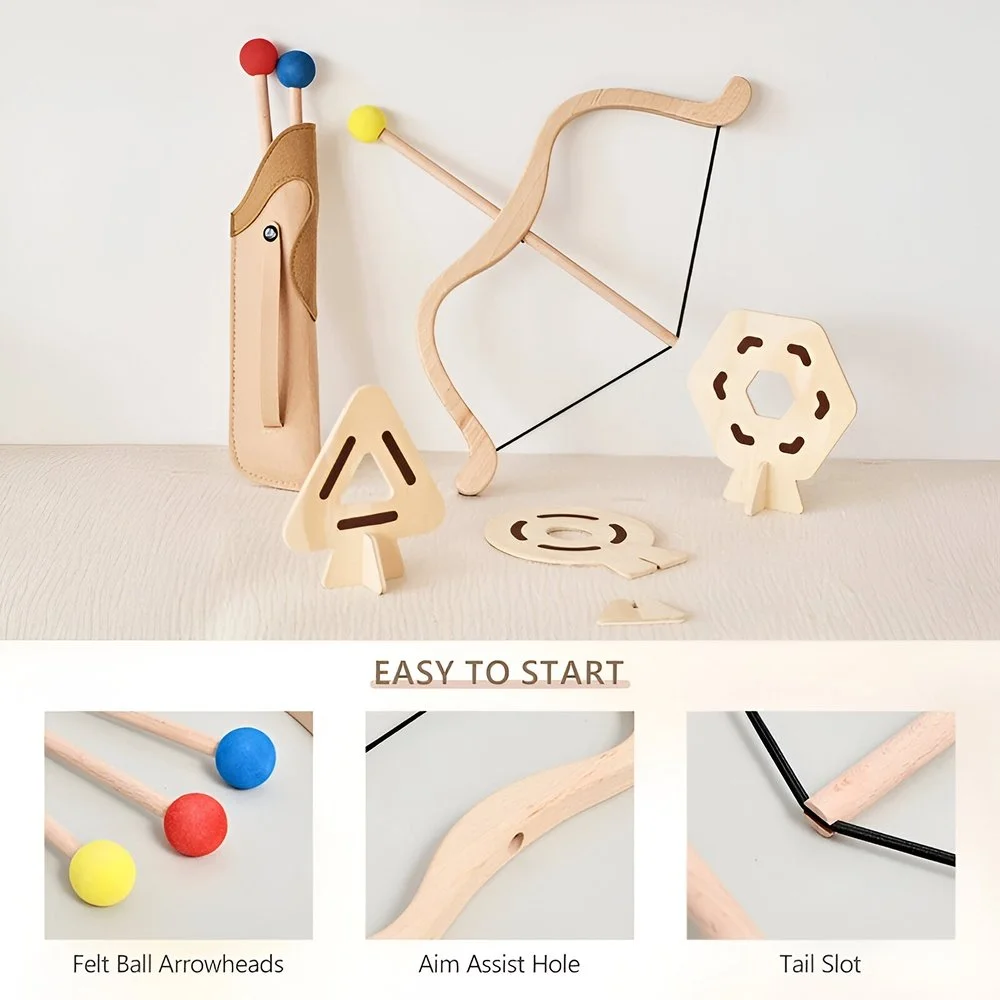 Wooden Bow and Arrows Set for Kids