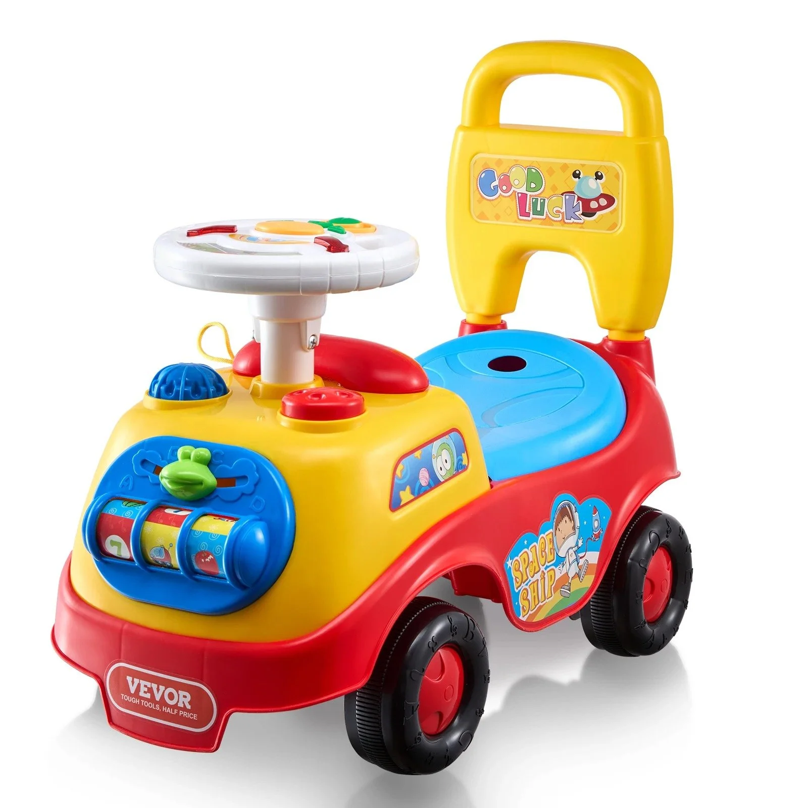 Toddler Ride On Push Car with Music Steering Wheel & Storage