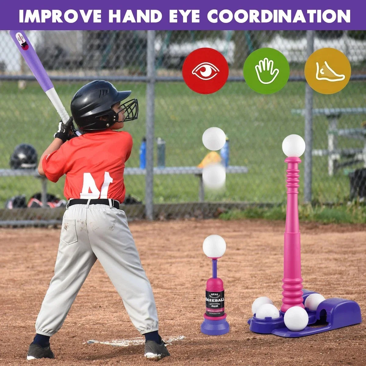 T-Ball Set for Kids - Auto Ball Launcher Baseball Tee for Boys, Indoor & Outdoor Sports