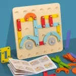 Wooden Geoboard Puzzle Toy - Montessori Pegboard for Ages 3-6