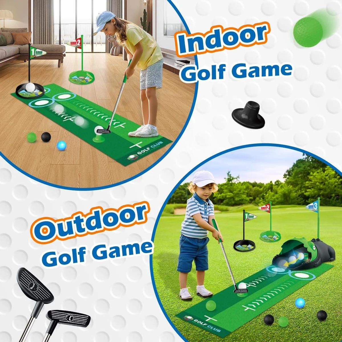 Kids Toy Golf Set with LED Ball Return & Adjustable Clubs