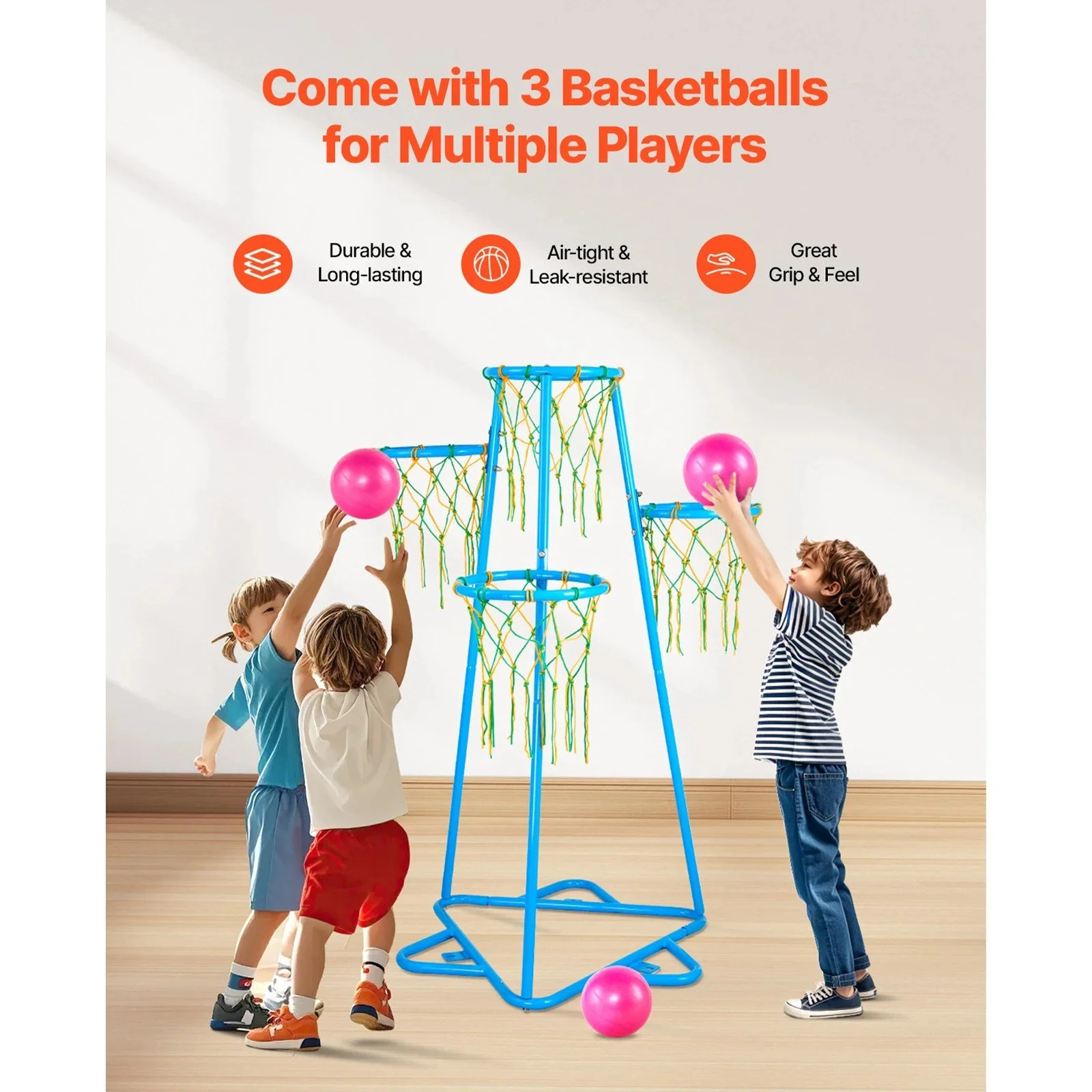 Adjustable 4-Hoop Kids Basketball Hoop with 3 Balls