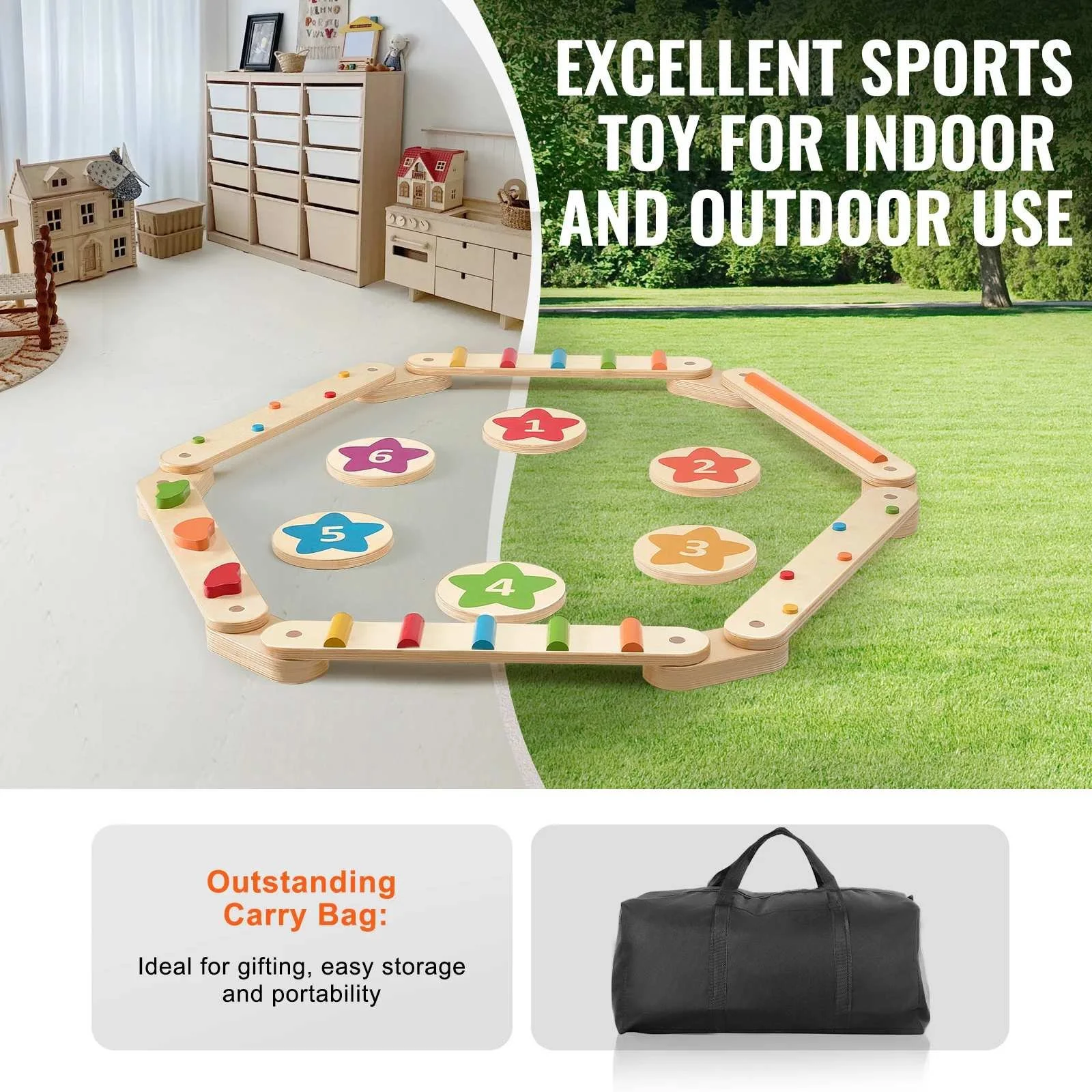 6-Piece Wooden Balance Beam Stepping Stones Set for Kids