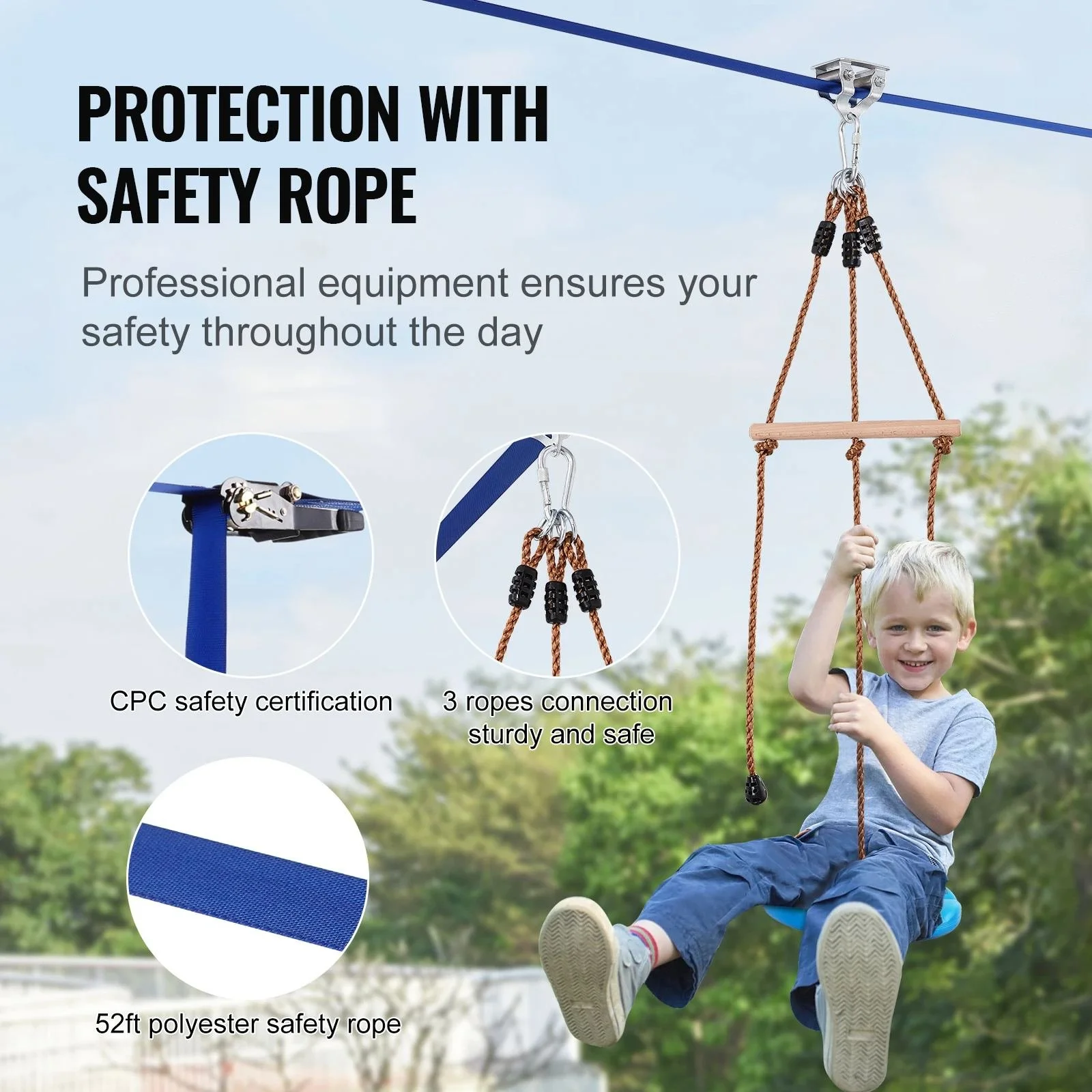 52 ft Zip Line Kit for Kids and Adults