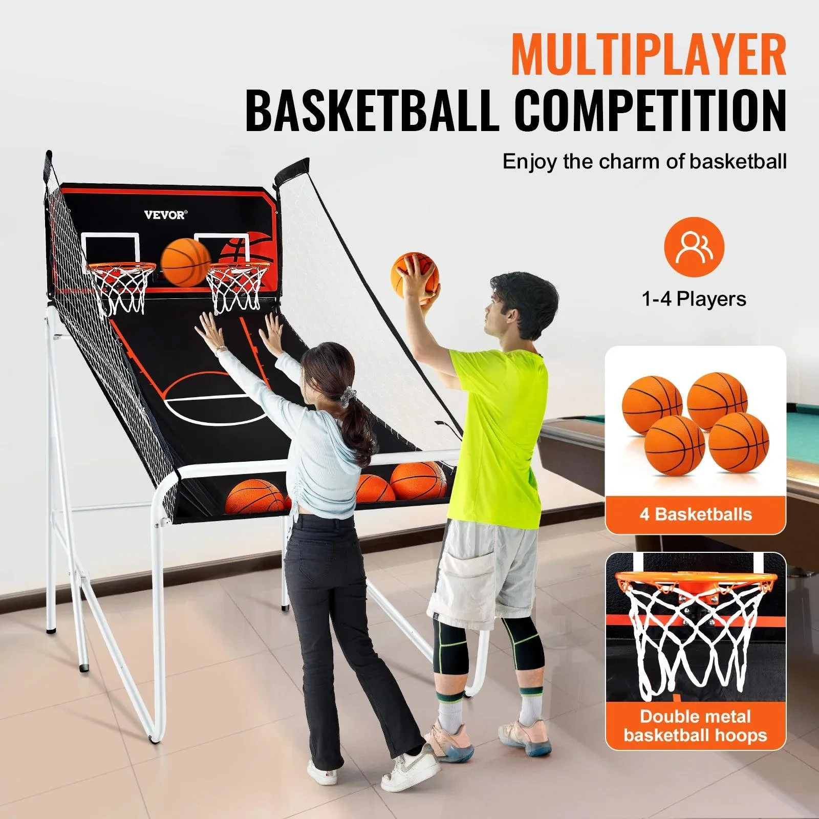 Foldable 2-Player Indoor Basketball Arcade Game