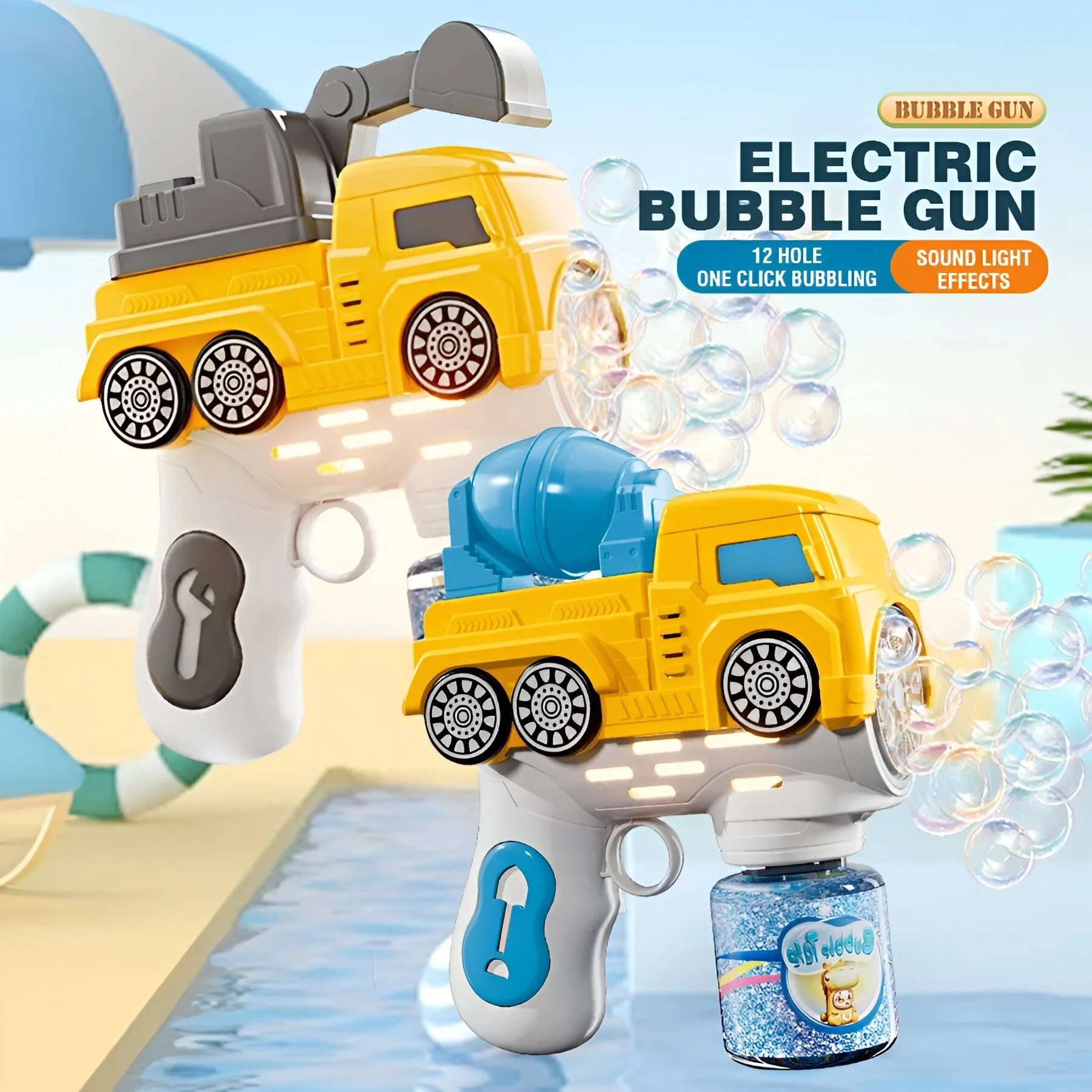 Electric Bubble Machine Toy with 12 Bubble Holes & LED Lights for Kids