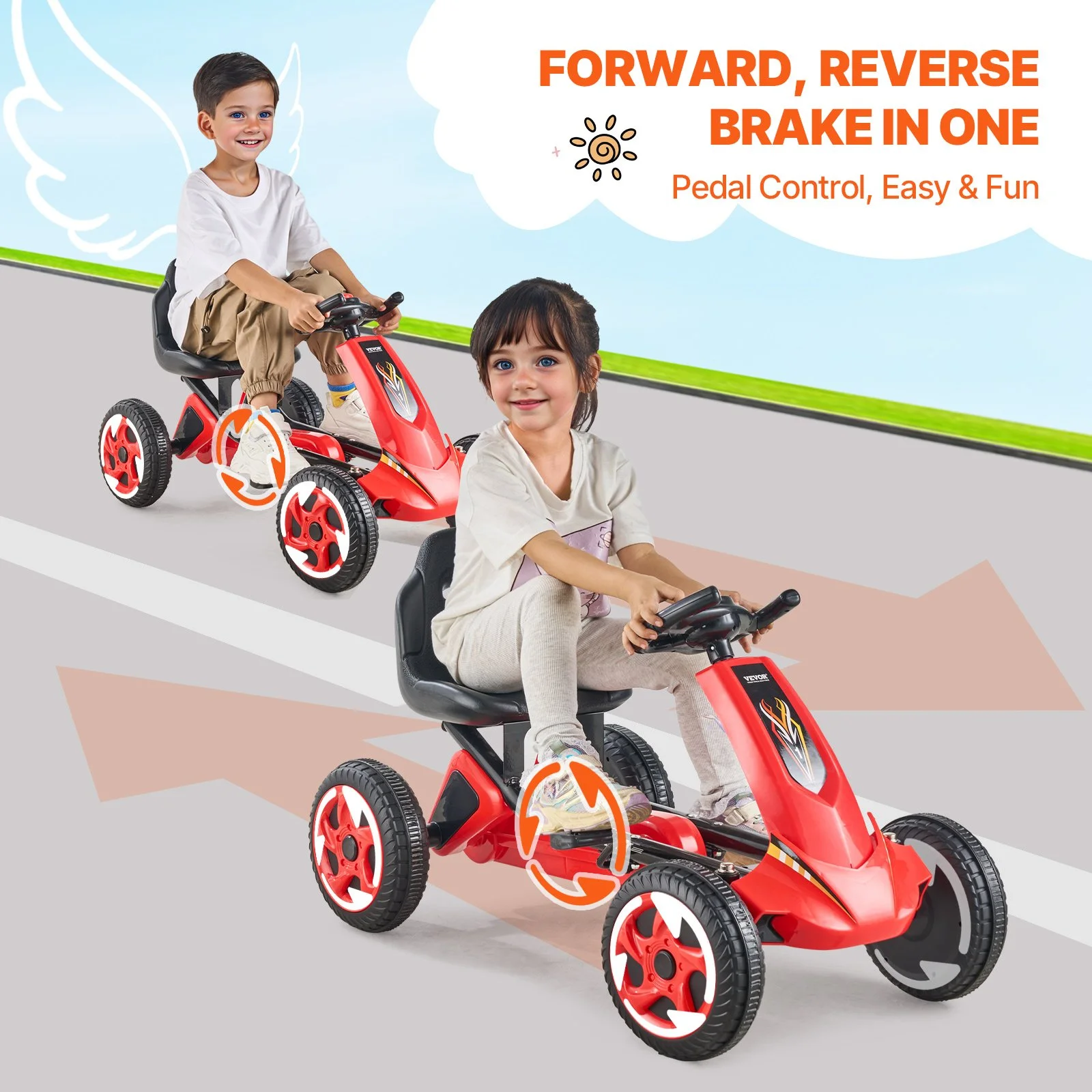 Kids 4-Wheel Pedal Go Kart with Adjustable Seat