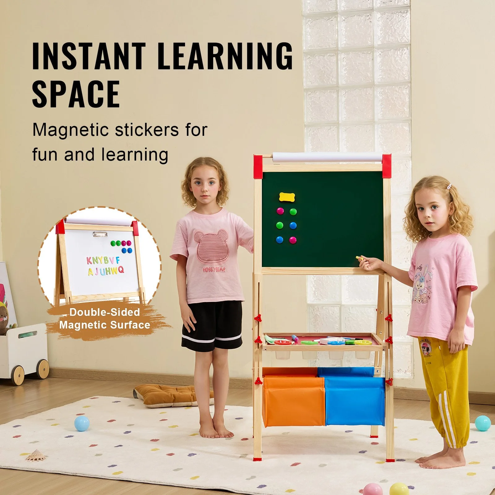 Double-Sided Kids Magnetic Drawing Board & Adjustable Standing Art Easel