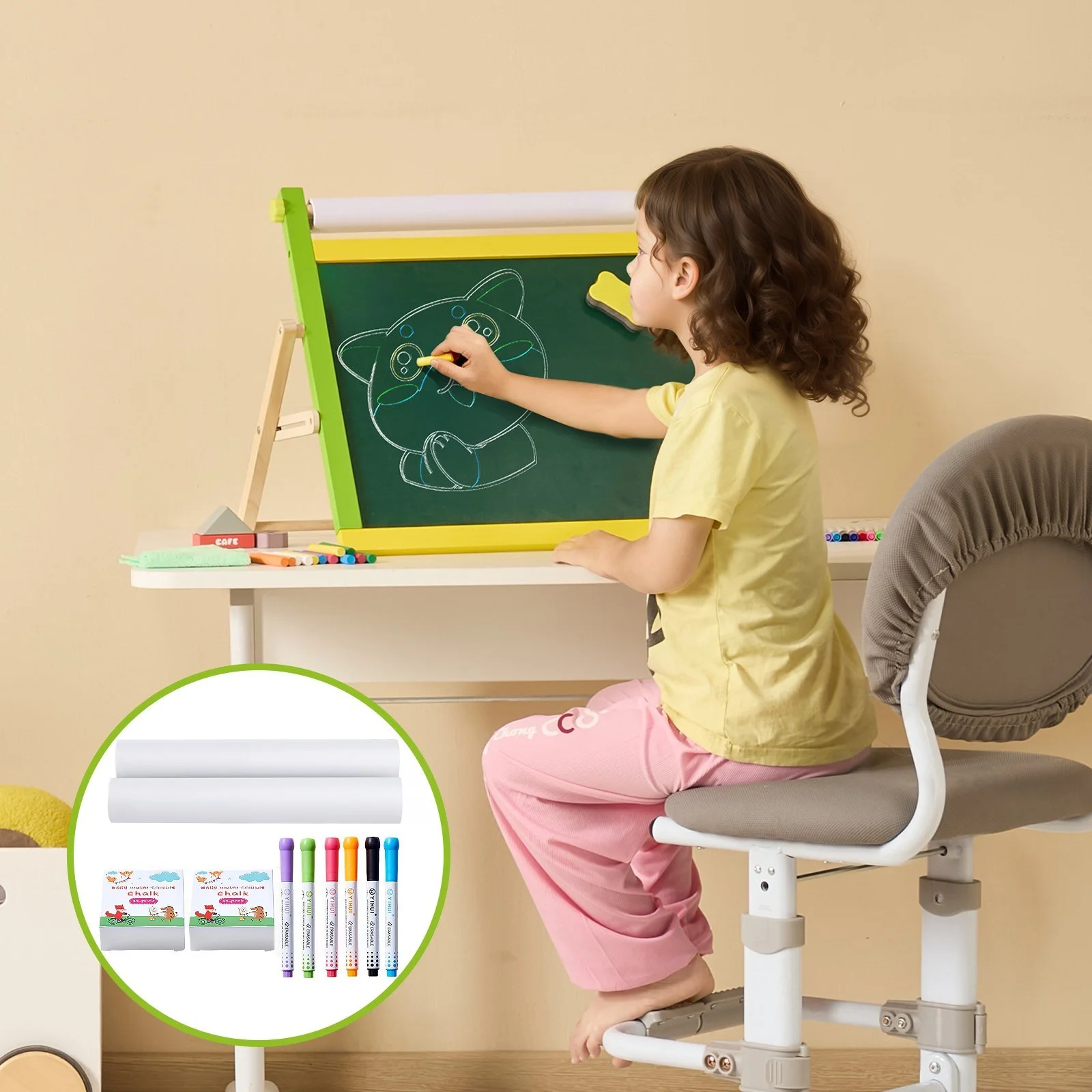 3-in-1 Double-Sided Kids Magnetic Drawing Board with Art Accessories