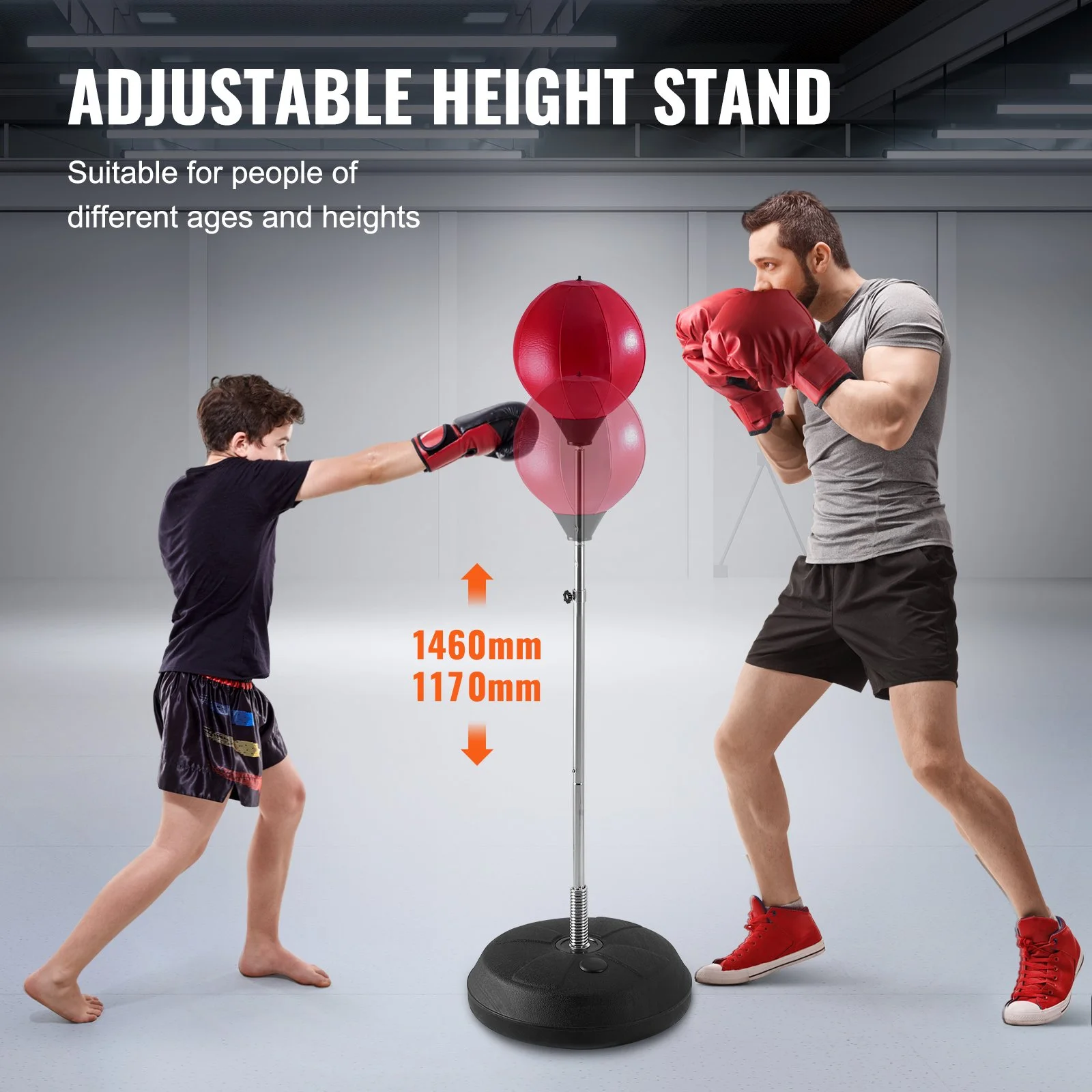 Adjustable Freestanding Reflex Punching Bag with Gloves for Kids & Adults