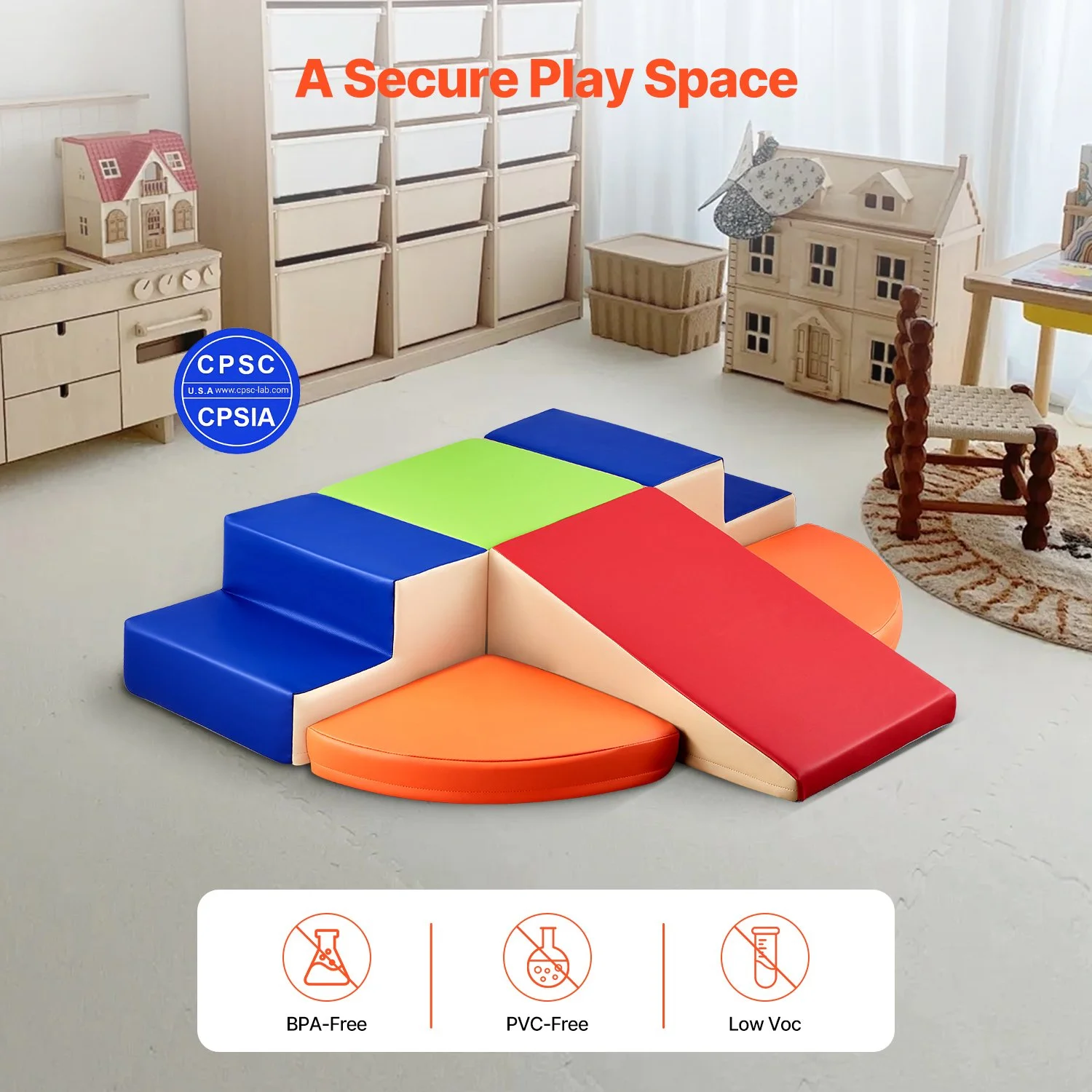 6-Piece Kids Foam Climbing Blocks Set – Indoor Soft Play for Crawling & Sliding