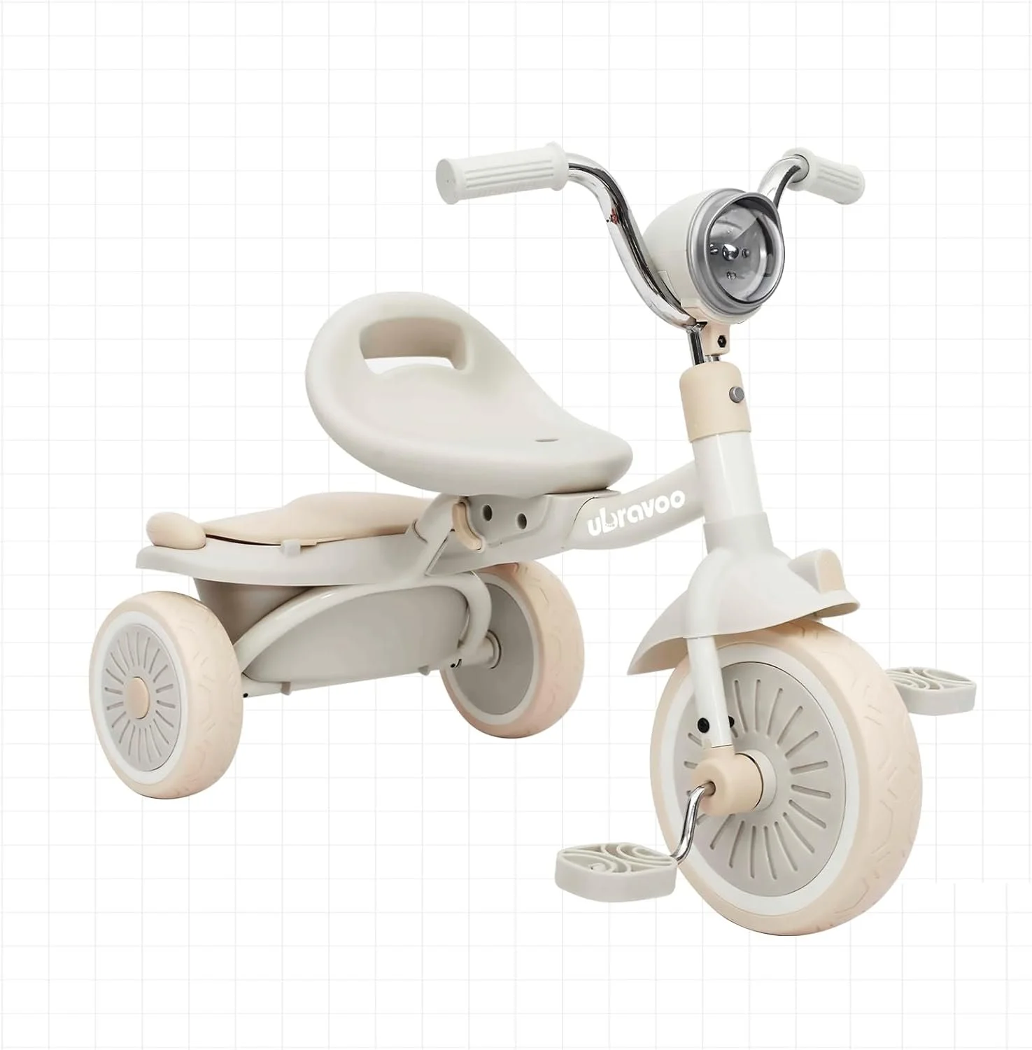 Foldable Toddler Tricycle with Pedals, Shock-Absorbing Wheels & Lights