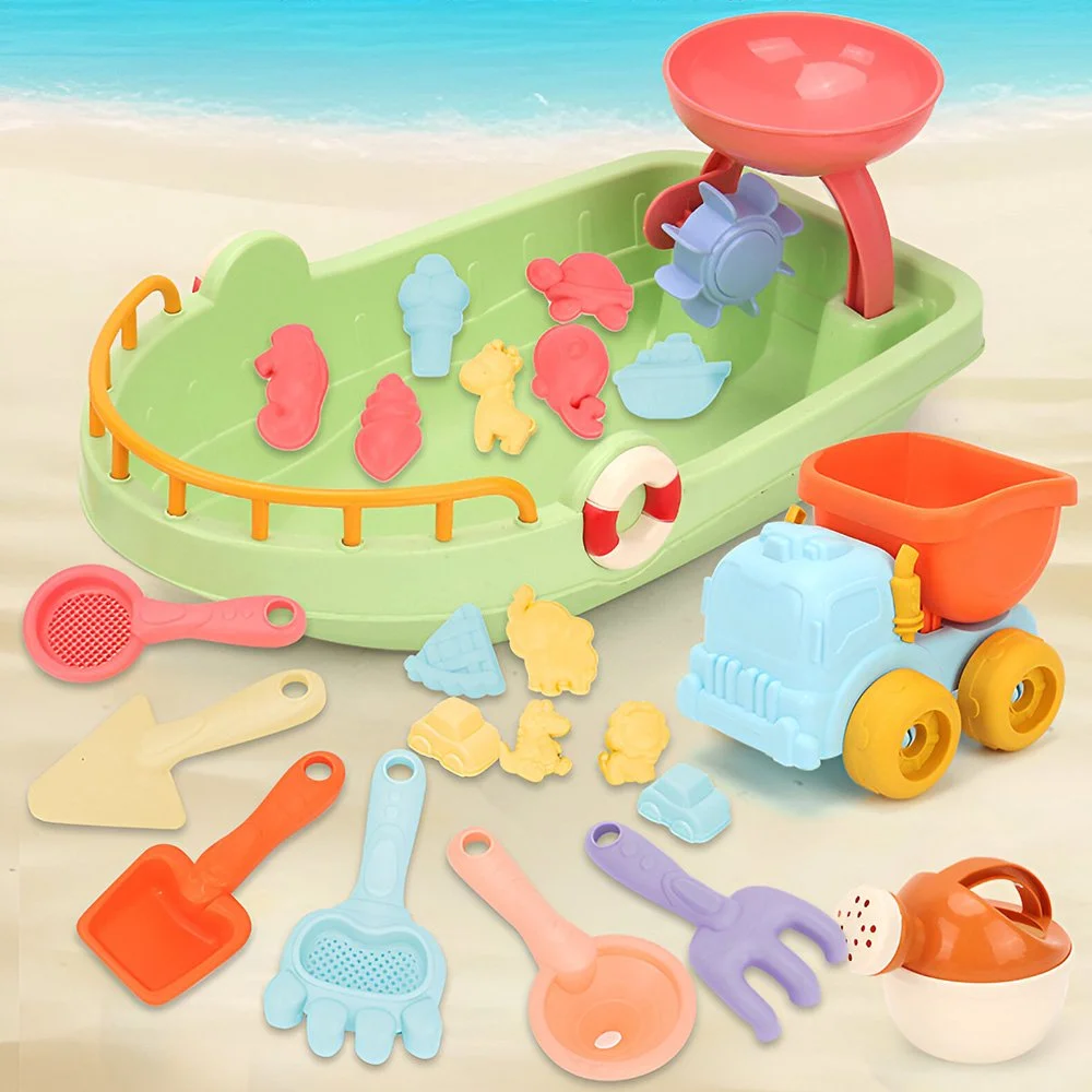 9-in-1 Kids Beach Boat Sand Toy Set with Bucket, Shovel & Molds – Ages 3+