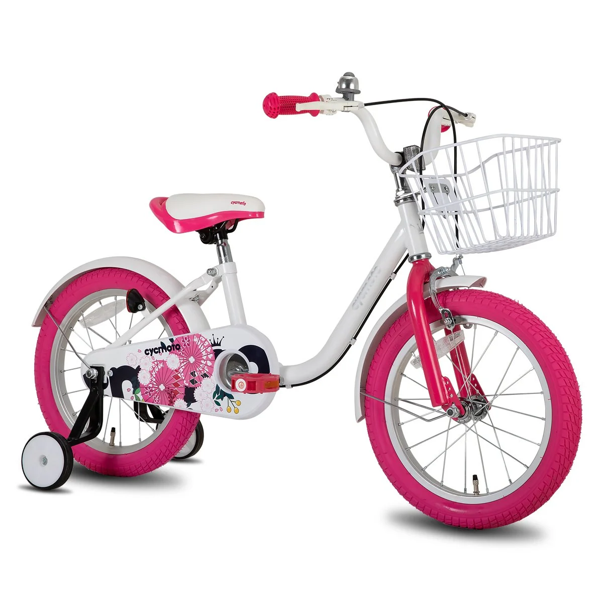 Girls Bike for Kids Ages 2-7 with Training Wheels, Handbrake & Basket