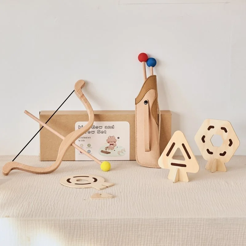 Wooden Kids Bow and Arrow Set with 3 Suction Arrows & Targets