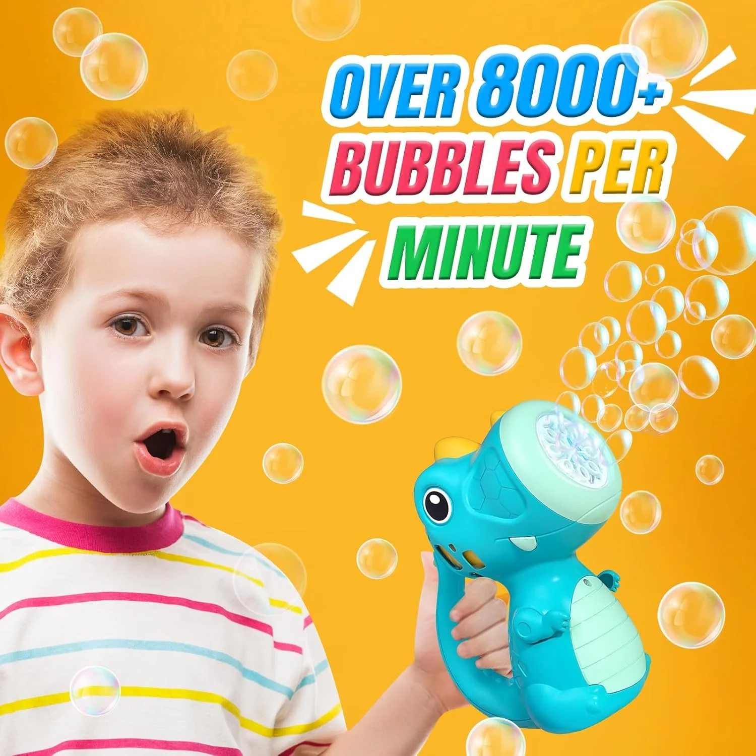 8-Hole Dinosaur Bubble Machine for Kids with Music & Lights