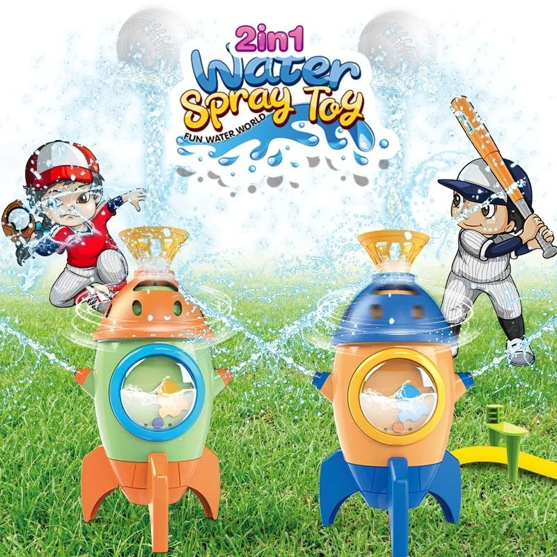 2-in-1 Rocket Launcher Water Sprinkler & Baseball Toy for Kids
