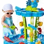 4-in-1 Kids Water & Sand Activity Table with Splash Tower – Outdoor Sensory Fun